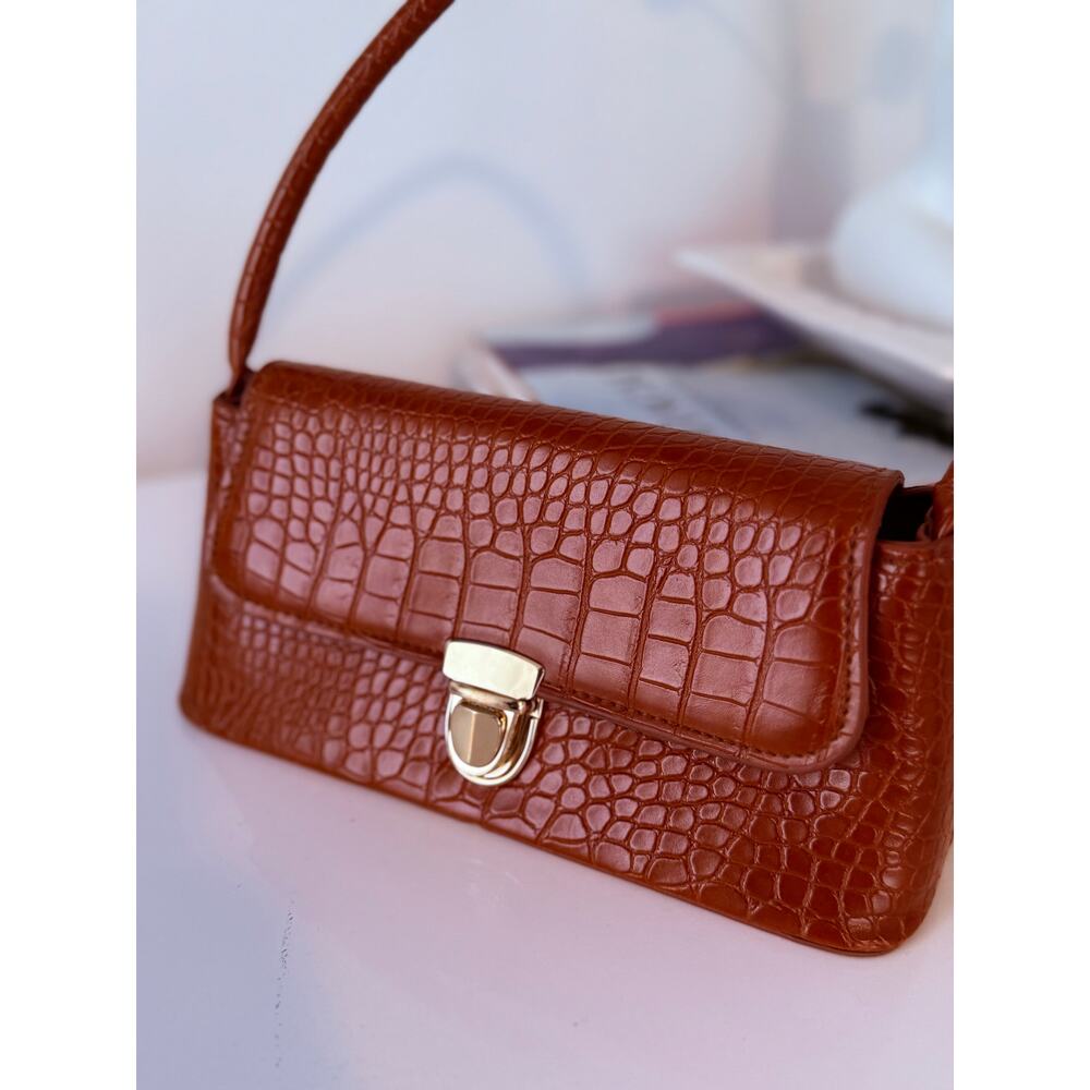 Brown Croc Embossed Mini Shoulder Bag Y2K Vintage Style Structured ✨